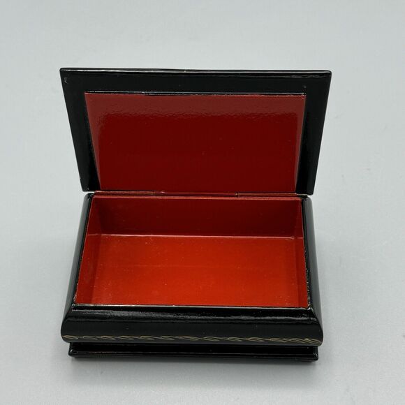 Russian Lacquer Trinket Box The Rooks Have Returned Mother of Pearl Inlay Signed - Picture 7 of 10